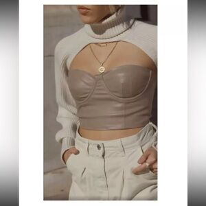 ZARA Faux Leather Crop Top Taupe Brown Sz Medium Club Summer